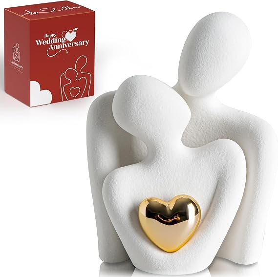 LCCCK Small Porcelain, Romantic Heart Statue for Couple and Love Figurines Ornaments for Wedding, Engagement Shelf Decor, Bedroom, Home, or Living Room Ornament