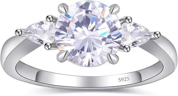女性用ラウンドモアッサナイト婚約指輪、婚約プロミスリング 925スターリングシルバー 18kホワイトゴールド、dカラーvvs1モアッサナイトウェディングリング 1.5/2/3ct