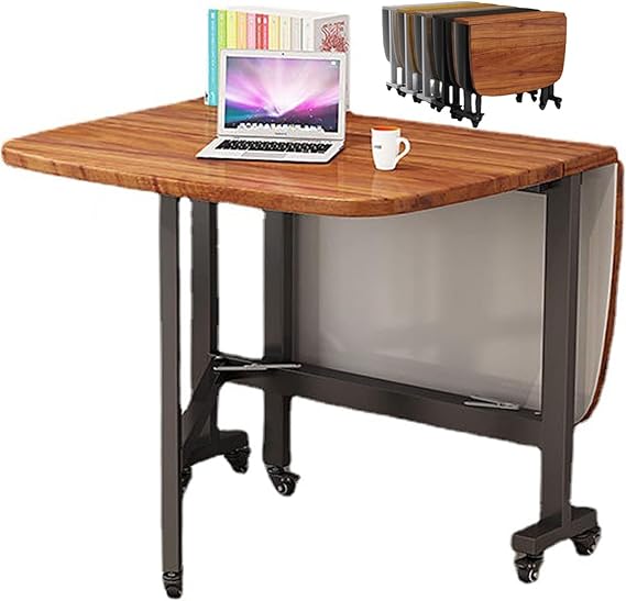 Folding Dining Table, Multifunction Drop Leaf Kitchen Table, Wooden Extendable Desk with 6 Wheels, Foldable In Three Forms Table, for Kitchen & Dining(Brown,120 * 70cm/47 * 27in)