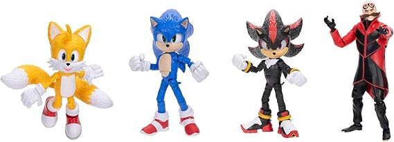 4 Pack of Sonic the Hedgehog 3 Movie 5" Action Figures Jerks Pacific Wave 1 Articulating figures include Sonic the Hedgehog, Shadow, Tales, and Ivo Robotnic