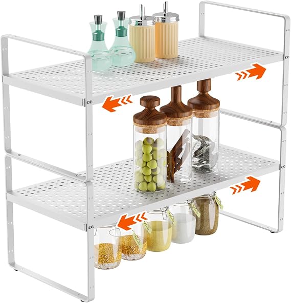 2Pack 16.5-27''L Expandable Stackable Cabinet Shelves, White
