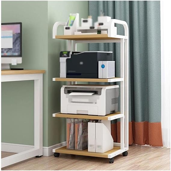 Printer Table 4 -Tier Printer Stand with Wheels Movable Storage Printer Cart Floor-Standing Multi-Purpose Printer Shelf for Home and Office Easy to use