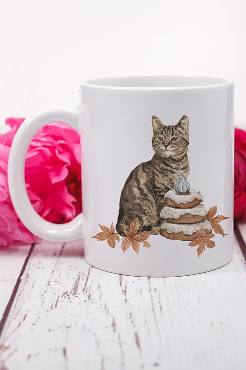 Sonbahar Temalı Sevimli Kedi No:7 Baskılı Hediyelik Kupa Bardak, QBM8154