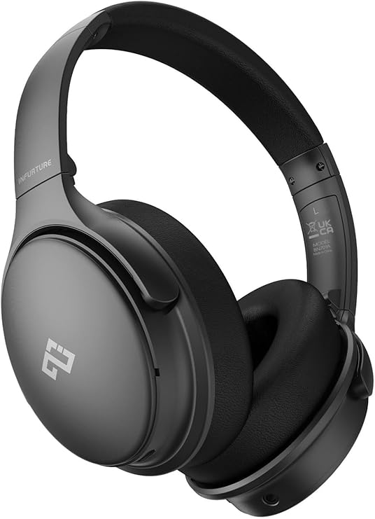 INFURTURE H1 Active Noise Cancelling Headphones, 90H Playtime, Wireless Over Ear Bluetooth Headphones, Foldable Lightweight Headset Deep Bass,Memory Foam Ear Cups,Travel,Office,USB-C Charging