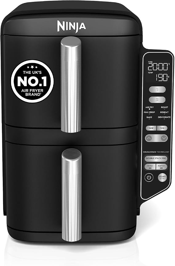 Ninja Double Stack 7.6L 2-Drawer Air Fryer, 6 Cooking Functions, Black
