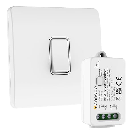 Candeo Wireless Kinetic Light Switch & RF Receiver Module Kit | No Wiring or Batteries Needed | Easy Installation & Eco-Friendly Modular Lighting Control | Customise Your Lights | Modern Design