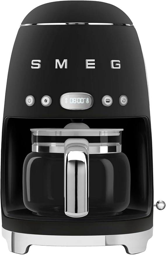 Smeg DCF02BLMUK Retro 50s Style 1.4L Drip Coffee Machine, Auto Start, Keep Warm Function, Black