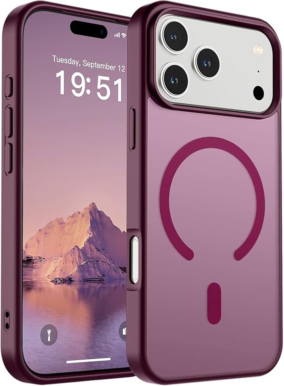 URUCHI Güçlü Manyetik Telefon Kılıfı, iPhone 18 Pro Max / 17 Pro Max, [Mag-Safe ile Uyumlu] [Askeri Düzey Düşme Koruması] [Güçlü Silikon Kenarlar] İnce Yarı Saydam Mat Koruyucu Kılıf (Mürdüm)