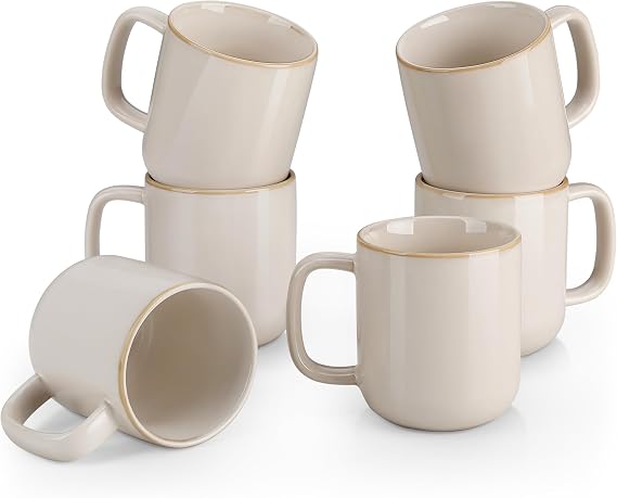 vancasso Playa Coffee Mugs Set of 6, 16oz/480ml Beige Stoneware