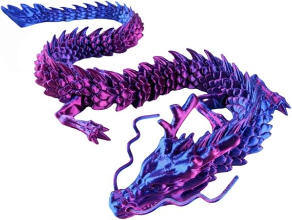 Large 3D Printed Dragon Figurine,Printed Animals, 3D Printed Toy with Iridescent Purple Finish, Poseable 3D Dragon Model for Decoration, Display and Stress Relief