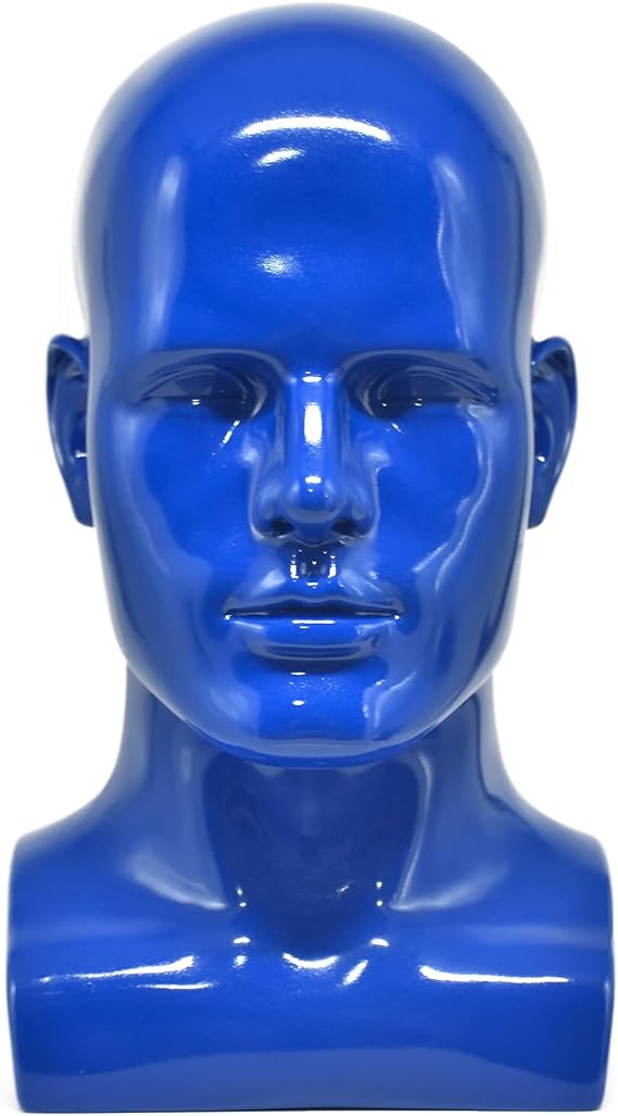 Male Mannequin Head Professional Manikin Head for Display Wigs Hats Headphone Mask Sunglasses Jewelry and Scravat Display Stand (Blue)