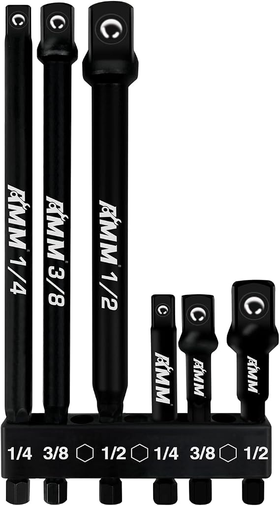 AMM 6 Parça Darbe Sınıfı Soket Adaptör Seti, 3 inç ve 6 inç Soket Sürücü Adaptörü, 1/4 inç, 3/8 inç ve 1/2 inç Sürücü, Güç Matkabınızı Yüksek Torklu Darbeli Anahtara Uyarlayın