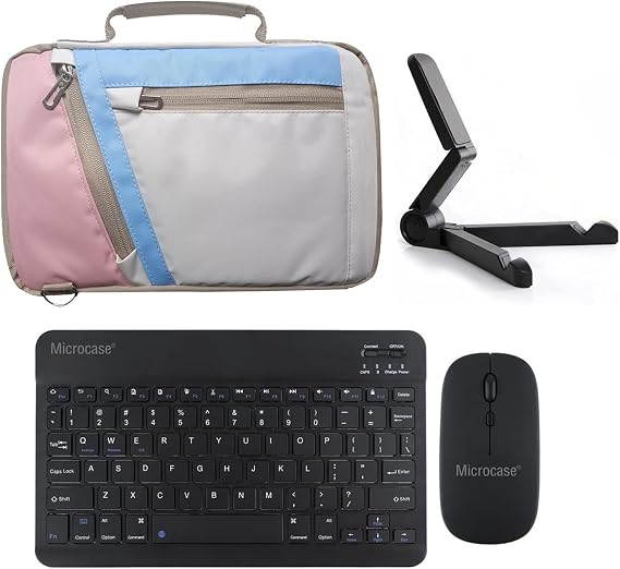 Microcase TCL TAB 10L 2.Nesil Uyumlu Tablet Çanta+Türkçe Bluetooth Klavye +Mouse+ Standı - Pembe AL4382 (Pembe)