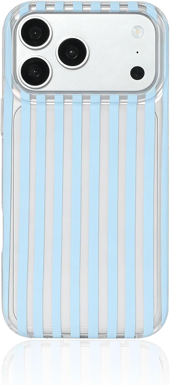 iPhone 17 Pro Max対応 ケース クリア キュート ストライプ 美的デザイン 女性 ティーン ガールズ シンプル レトロ キュート 電話 保護カバー - ブルー