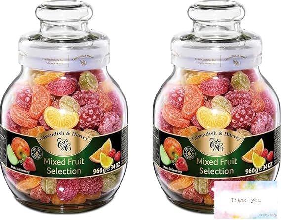 Large CapacityCavendish & Harvey Mixed Fruit Candy Jar 34.1 oz 966g x 2-piece Set with Original Message Card