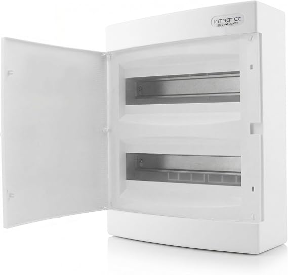 Intratec 2 Row Electric Surface Box – IP40 Distribution Box for 24 Modules with White Door for Easy Installation in Home and Commercial – 361 x 287 x 112 mm