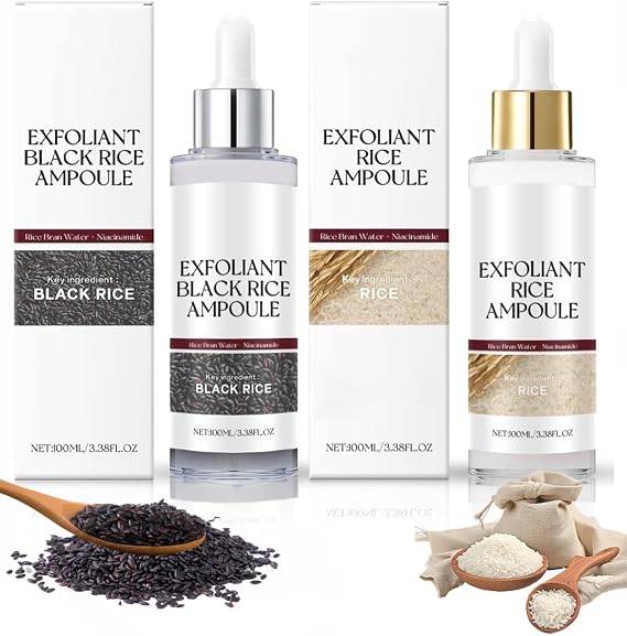 Rice Ampoule Duo Peel Shot Glow Ampoule Duo White + Black Rice Soft Exfoliating Face and Body Scrub Dead Skin Cells, Blackheads Remover for All Skin Types