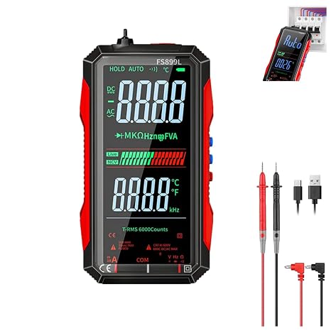 FS899L Digital Multimeter True RMS 6000 Counts, AC/DC Voltage Tester, USB-C Port Current Capacitance Resistance Meter, Large Backlit Display Multimeter, Portable Multi Tester (with Instruction)