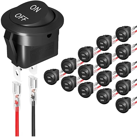 16Pcs Round Rocker Switch 12V ON Off Switch 12 Volt DC Circle Toggle Switch 2 Pin SPST 2 Position 6A/250V 10A/125V AC 20mm Mini Rocker Switch with Terminal Wires for Auto Car Marine Boat