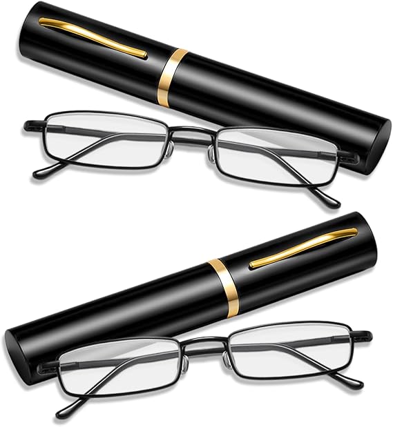 2Pcs slim reading glasses Portable reading accessories with glasses case for adults