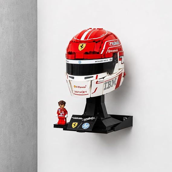 Wall Display Mount compatible with LEGO Ferrari F1 Helmets, Black, 3D Printed PLA, Includes Screws and Wall Plugs (Single Pack)