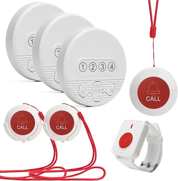 Caregiver Call Button Nurse Call System Alert Button Home Senior Call Bell with LED Number Display for Elderly Patients Home Hospital Clinic SJ-CP4+HG1+SW-3+3+1