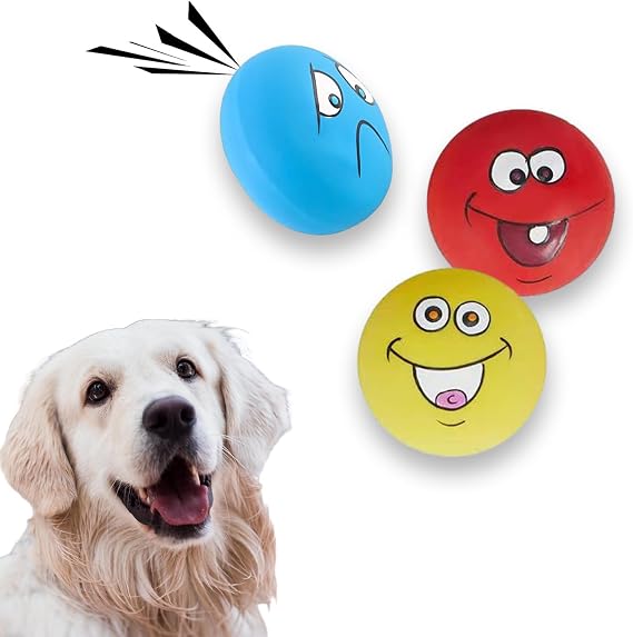3PCS Squeaky Dog Ball Toys, Interactive Latex Rubber Dog Squeaky Toy, Fetch Play Balls Pet Training Ball High Bounce Ball for Small and Medium Dog