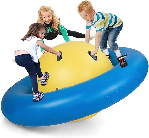 GOPLUS Inflatable Climbing Dome Inflatable Dome Swing Hill with 6 Handles up to 3 Children 113 kg Load Capacity Rolling & Bouncy Ball Rocker Swing Ball for Children from 5 Years (Yellow + Blue)