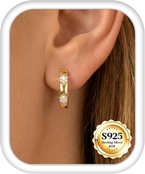 14K ゴールド スモール フープピアス レディース 925スターリングシルバー 低刺激性 ゴールドイヤリング AAA+ CZ ハギーフープイヤリング, Small, 銅, ジェムストーンなし