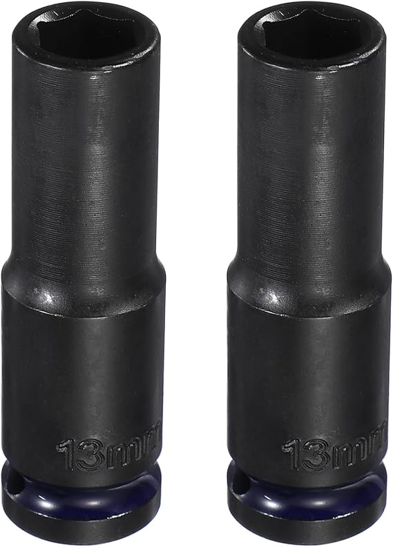 sourcing map 2Pcs 6 Point Deep Impact Socket 1/2" Drive 13mm Metric CR-V Steel Spindle Axle Hex Nut Bolt Sockets 3" Long for Auto Machine Repair, Purple Black