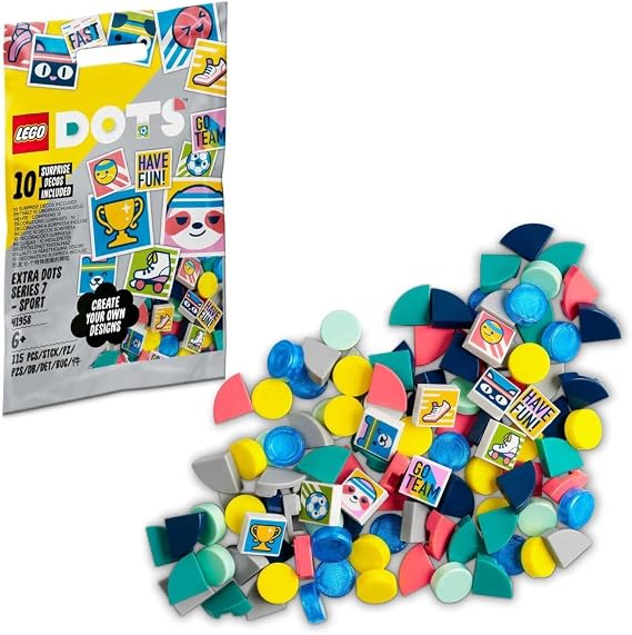LEGO® DOTS Ekstra DOTS Seri 7 – SPOR 41958-6 Yaş ve Üzeri Çocukların El Sanatlarını Kişiselleştirmesi için Aksesuarlar içeren Kendin Yap Süsleme Seti (115 Parça)