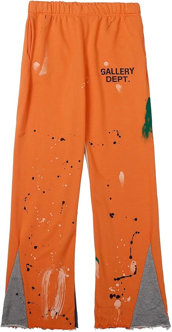 24ss Trendy Galle Hand Drawn Ink Splashing Graffiti Manufacture Old Casual Trousers for Men and Women High Street Trumpet Trousers - Colour3||M