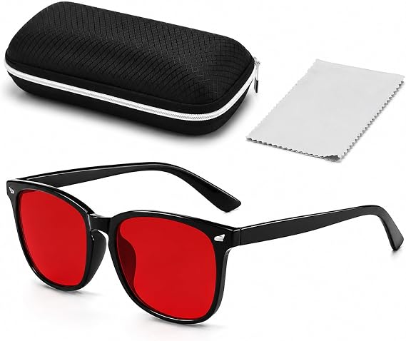 suction Red Light Glasses with Red Lenses, for Extended Screen Time, Blue Light Blocking Glasses for Computer Use and Video Conferences, Complete Set with Lens Cloth and Storage Case