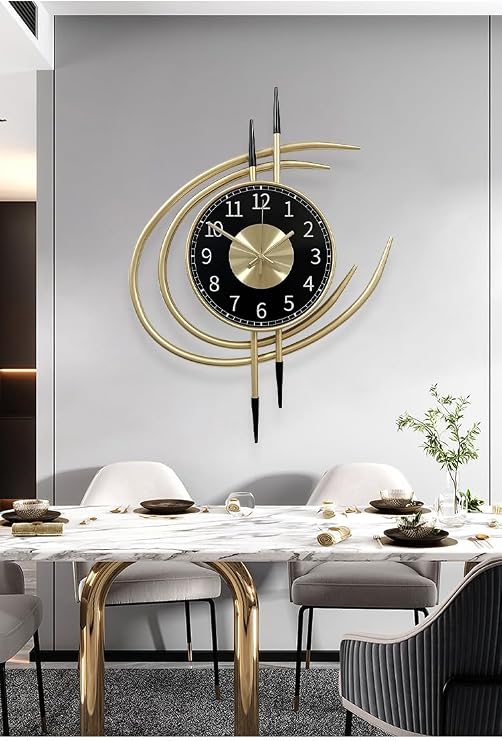 Large Gold Wall Clock, Modern Design XXL 54 cm, Silent Giant Clock without Tic Tac, Original Living Room Bedroom Metal Wall Clocks for Wall Decoration