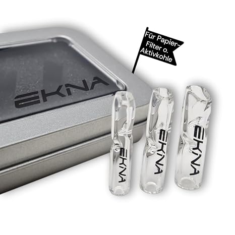 EKNA Glass Filter Tips - Set of 3 Glass Mouthpieces - Ø 6/7/8 mm - Reusable Filters for Smoking Accessories