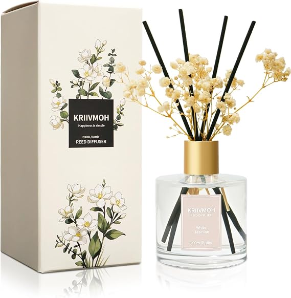 Reed Diffuser Sets, 200ml White Jasmine Diffuser with 8 Sticks Home Fragrance for Bedroom Bathroom, Home & Office Decor