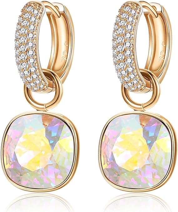 Xuping フープイヤリング 女性用 トレンディ ダングル クリスタル ハギー 14k 金メッキ キュービックジルコニア 低刺激性 イヤリング ジュエリー Ab、キュービックジルコニア、クリスタル, キュービックジルコニア, クリスタル