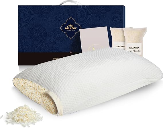 Talatex Talalay 100% Natural Premium Adjustable Latex Pillow, Shredded Latex Pillow Helps Relieve Pressure, Perfect Package Best Gift with Removable Tencel Cover (SilkLatex, Standard)