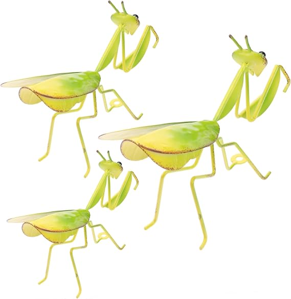 3 Pcs Mantis Shape Iron Wall Decor Outdoor Garden Hanging Ornaments Balcony Decoration for Fence and Living