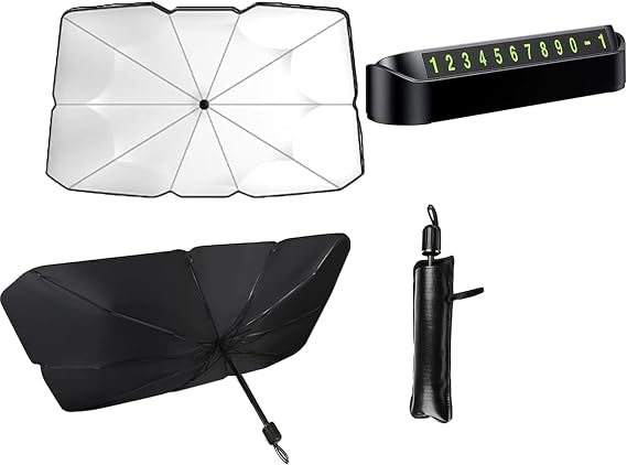 Coverzone Katlanabilir Araç Ön Cam Güneşliği + Numaratör, UV Korumalı Otomobil Güneşlik Şemsiye Oto Güneşlik Araba Güneşlik Oto Güneş Koruyucu,Araç İçi Güneşlik Şemsiye Otomobil Güneş Perdesi | AG-87