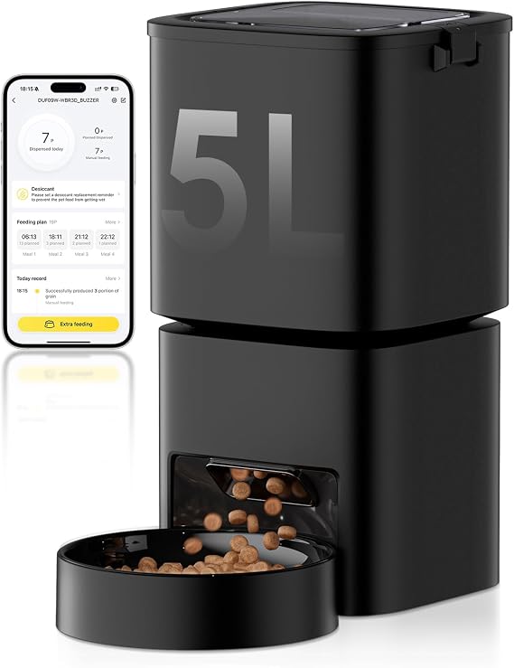 5L Automatic Cat Feeder, Large Capacity, 2.4GHz / 5GHz WiFi Smart Feeder with App Control, 1-10 Meals a Day, Pet Feeder for Cats and Dogs