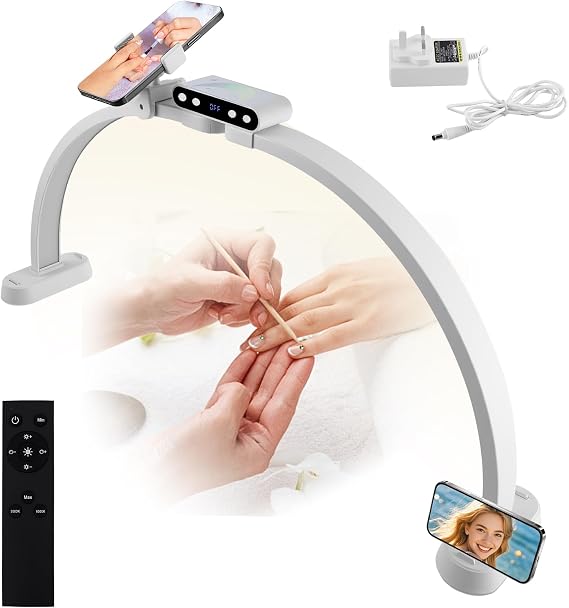 Half Moon Light for Nail Desk,31Inch Foldable LED Nail Lamp w/Phone Holder