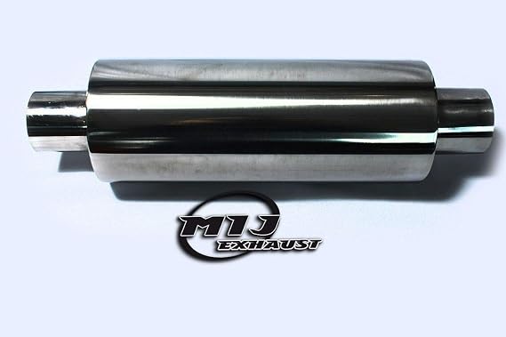 Exhaust Stainless Steel Silencer Box 4" Round, 16" Long Universal Resonator With Inlet Extensions (2" - 51mm)