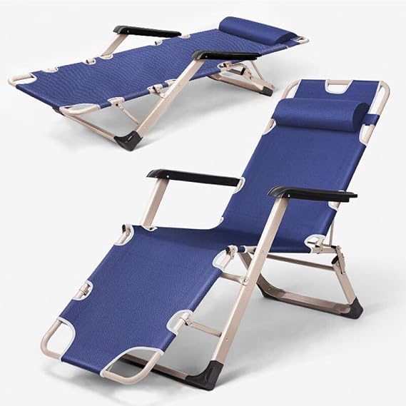Folding Reclining,Reclining Zero-gravity Recliner, Garden Chairs, Folding Patio Chairs, Portable Sun Loungers, Zero Gravity Chairs, Support 200 Kg-Blue + Pearl Cotton Pad