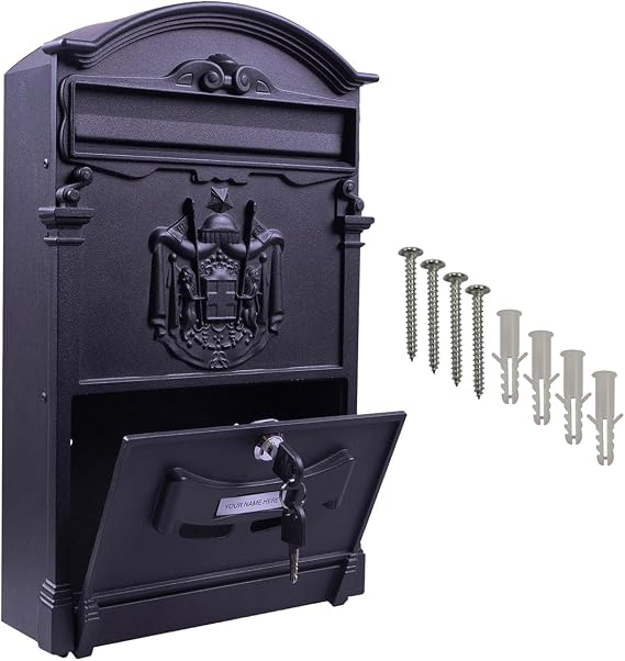 Black Wall Mounted Lockable Letterbox - Weather Resistant Galvanised Steel Retro Style Post Mail Box with Handy House Name or Number Slot, Easy View Window & 2 Keys – Measures H41 x W25.5 x D9cm