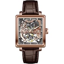REEF TIGER RT Dragon-Tiger Pattern Automatic Watch - Luxury Square Skeleton with Tourbillon Calf Leather Strap Self-Winding RGA5026-T