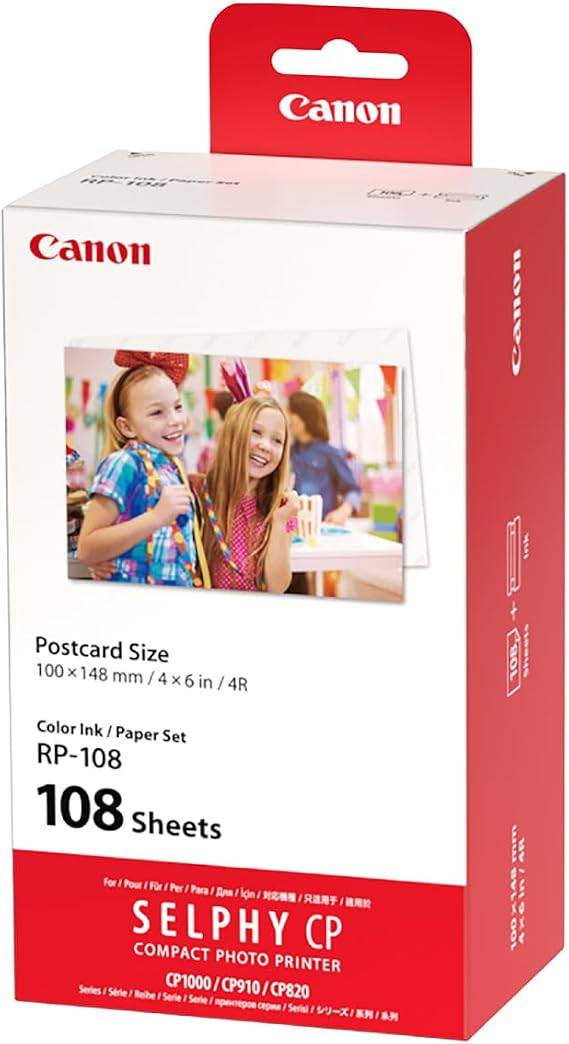 Canon SELPHY RP-108 Ink + Paper Multipack - Genuine Printer Ink Cartridges 2 Pack (2 x Cartridges) & 108 Sheets (100 x 148mm)