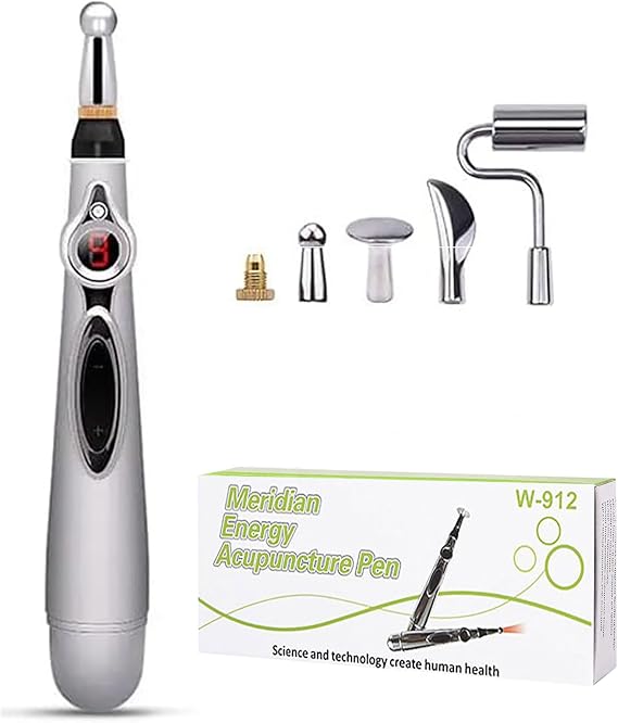 Acupuncture Massage Pen - Meridian Energy Electric Body Massager Acupuncture Pen with 5 Massage Heads