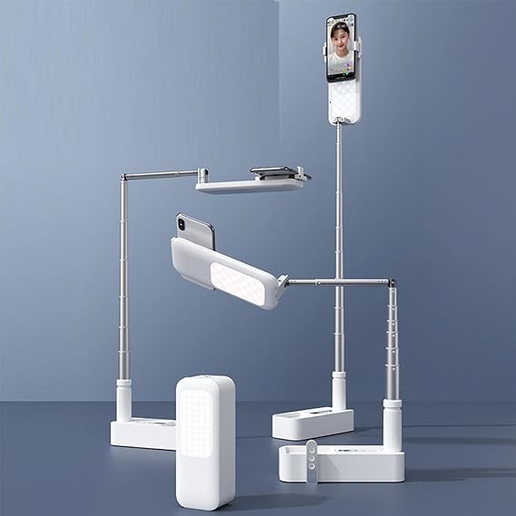 Extendable Selfie Stand Foldable Selfie Light 360° Rotation Rechargebale Stand with Phone Holder and Remote Multifunction Holder with Remote LED Light for Video Recording
