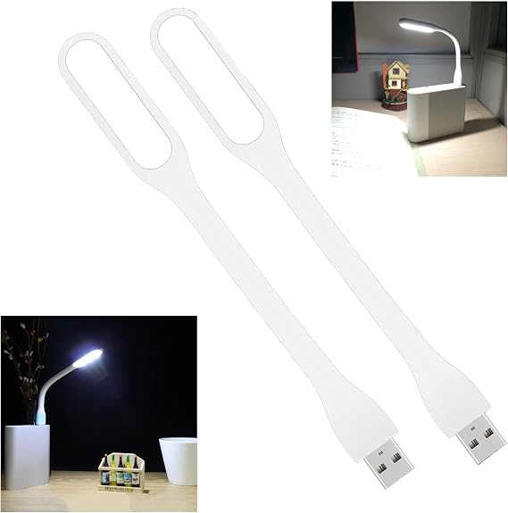 ミニフレキシブルライト ポータブル Usb Led 読書用ナイトランプ Pc ノートパソコン コンピューター ノートブック パワーバンク用 2個パック ホワイト